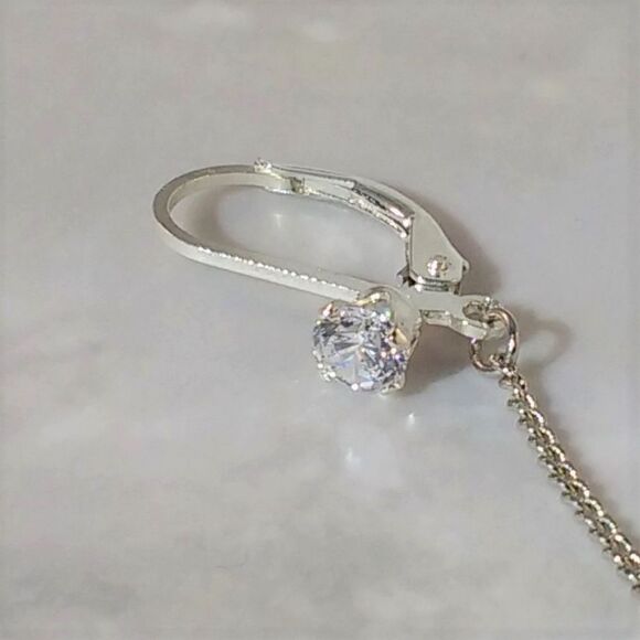 Freshwater Pearl Earrings with Simulated Diamond CZ Dangle Earrings - Picture 4 of 5